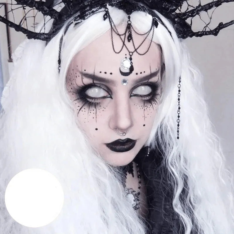 A Woman Wearing Pure White Vision Contact Lenses